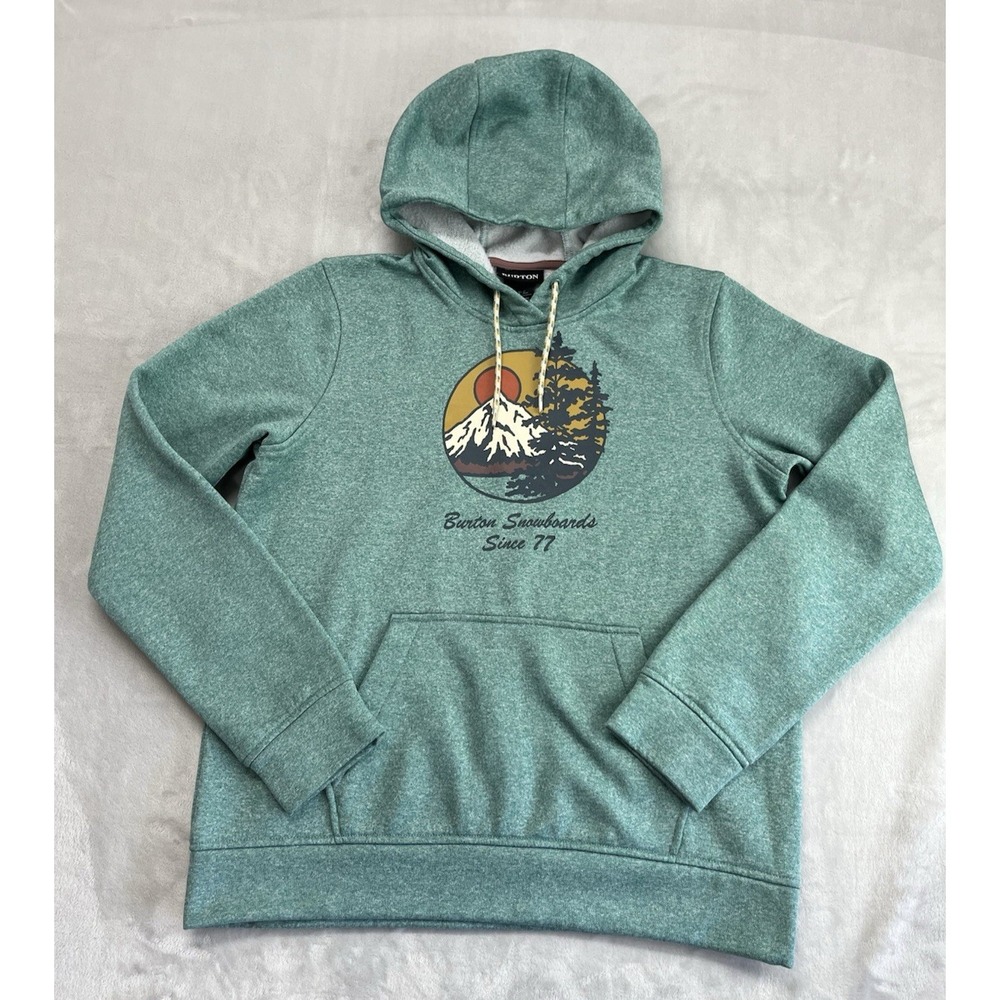 Burton Hoodie Men Medium Green Fleece Kangaroo Pocket Thumb Hole Sweatshirt
